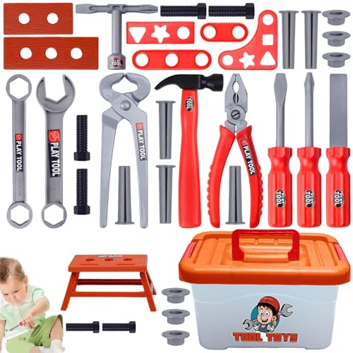 Jsnwernb Caja de Herramientas para niños - Juego de Destornilladores de Juguete para niños - 39 Piezas réplica Juego de Actividades para el hogar jardín de Infantes Preescolar