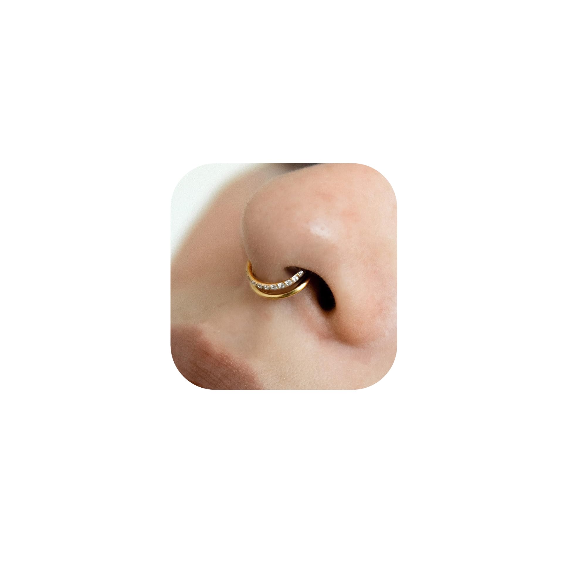 JALZEMPLGold Nose Rings Hoops 316L Surgical Steel Flower Nose Ring Silver Septum Rings 16g Clicker Daith Hinged Piercing Jewelry Gifts 1.2 * 8mm