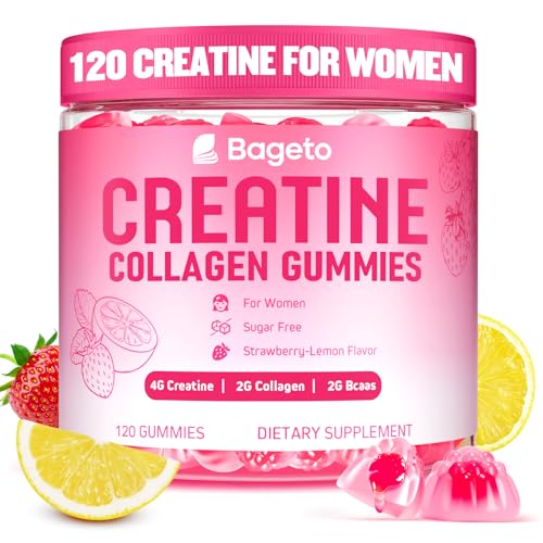 Creatine for Women, Creatine Monohydrate Gummies with Collagen+BCAAs+Hyaluronic Acid+Vitamin C & B12, Supports Lean Muscle, Booty, Energy & Recovery, 120 Sugar-Free Flavored Vegan Gomitas de Creatina