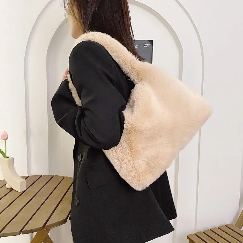 Kexpery Sac à Bandoulière En Fourrure Douce Avec Poignée Supérieure Pour Femme - Sac à Bandoulière Simple Pour L'hiver, Blanc, 210.00x160.00x90.00mm/8.27x6.3x3.54inch