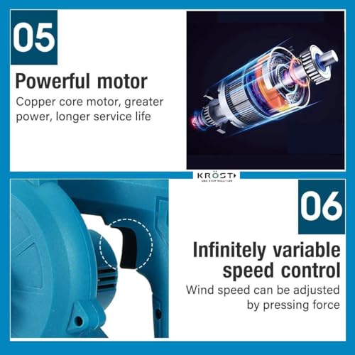 Image of KROST PRO Series K820 Heavy Duty Cordless Air Blower & Mini Vacuum Cleaner Suction | 21 Volts(37v MAX) | 19000 RPM | 2.8m /Min Airflow | 5.0mAh Battery & Fast Charger (Double Batteries)