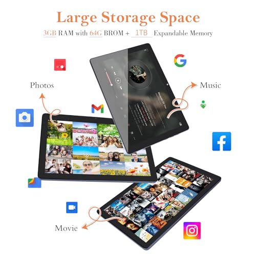 Image of 10 inch Tablet, Android 12 Tablet with Octa-Core CPU, 64GB Storage Expandable up to 1TB, 1280x800 IPS HD Display, 13MP Dual Cameras, 6000mAh Battery, WiFi /Bluetooth 5.0, Android App Store Access-Gray