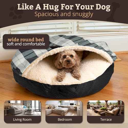 Image of Snoozer Cozy Cave Dog Bed, Round Covered Dog Bed, Barkley Black Diamond (S)