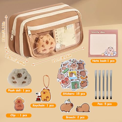 Image of Cute Capybara Pencil Case,Pencil Pouch Large Capacity with Pins Plush Cute Stationery, Stickers,Pen,For Capybara School Supplies,Gifts