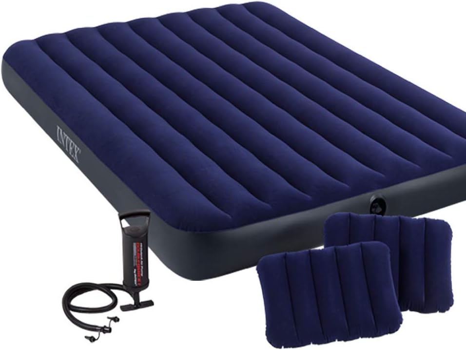Intex Classic Downy Airbed Set with 2 Pillows and Double Quick Hand Pump, Queen