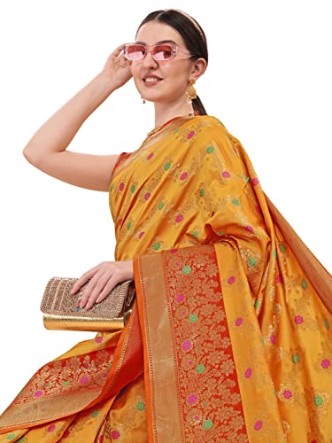 Image of EthnicJunction Women's Woven Embellished work Banarasi Silk Blend Saree with Blouse Piece