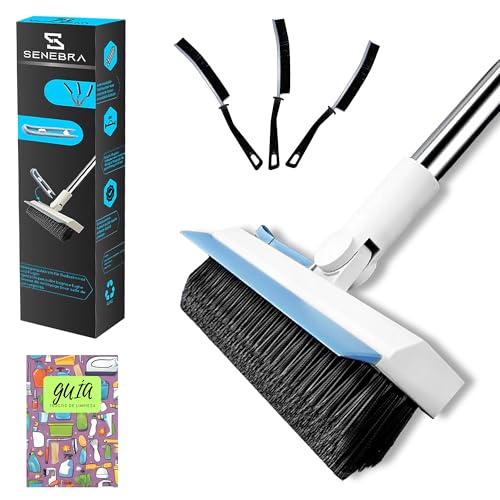 SENEBRA Cepillo de Limpieza para la Ducha y Baño con Palo Extensible y 3 Cepillos Limpia Juntas de Cerdas Duras para Grietas y Azulejos - Cepillo Limpieza Hogar Multifuncional para Grietas y Suelos