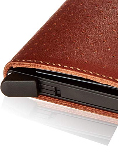 Secrid Mini Wallet Genuine Leather Perforated Cognac Rfid Safe Card Case Max 12 Cards #TOP2