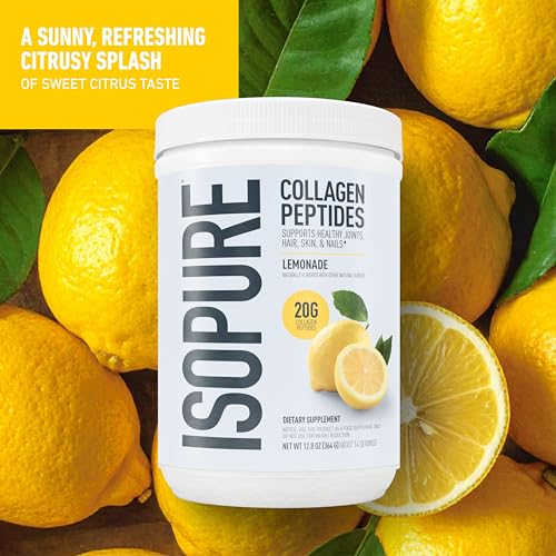 Image of Isopure 20g Grass-Fed Collagen Peptides with Biotin + Vitamin C - Supports Skin, Hair, Nails & Joint Health - Lemonade, Keto Friendly Collagen Powder, 14 Servings