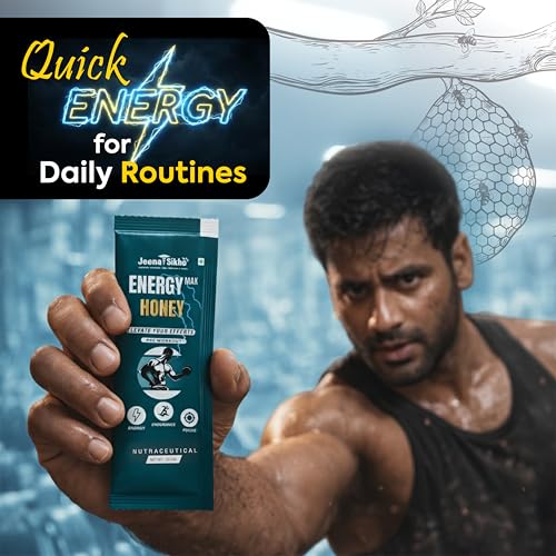 Image of Jeena Sikho Energy Max Honey with Caffeine | Pre Workout Energy Booster | Instant Energy, Stamina & Focus | Raw Honey Based Energy Sachets for Men & Women | 30 x 20g