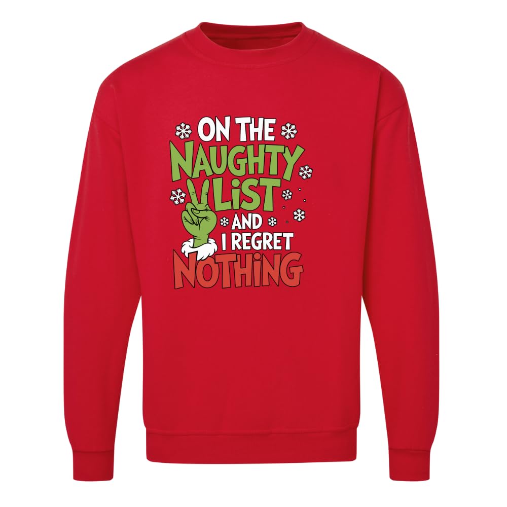 SAUTE STYLES Naughty List Christmas Sweatshirt for Adults | Funny Xmas Jumper with Festive Graphic | Custom Name Option | Winter Holiday Outfit for Men & Women (UK, Alpha, L, Regular, Regular, Red)