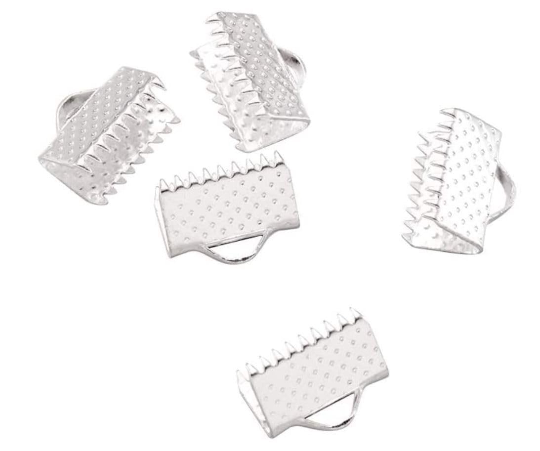 200 cierres de cierre de cinta de 10 mm (0.39 pulgadas), chapados en plata, para hacer manualidades de joyería CF158-10