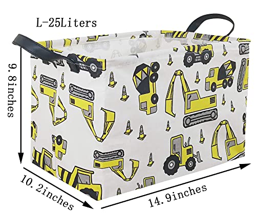 Image of Kid Storage Basket Gift Shelf Basket Toy Storage Bin, Nursery Basket Organizer Box for Children Room Deco With Handles (Yellow Excavator)