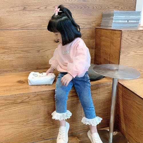 Infant Girls Soft Elastic Waist Bell Jeans Bottoms Pearl Bowknot Denim Pants Kids Comfy Casual Pants Winter Trouser2