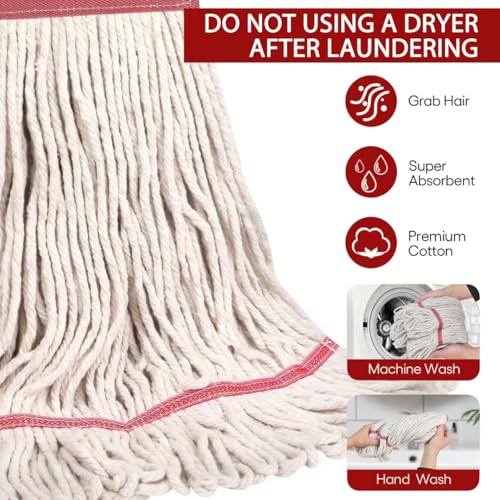 Image of MATTHEW CLEANING Heavy Duty Mop Head Commercial Replacement for General and Floor Cleaning, Wet Industrial Blue Cotton Looped End String Head Refill (Pack of 6) White