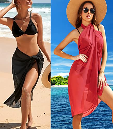 Image of Ekouaer Women Sarong Swimsuit Coverups Chiffon Long Bikini Wraps Sheer Beach Bathing Suit Cover Up