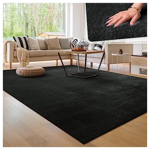 Paco Home Tapis Moderne Doux Salon À Poils Courts Lavable Fluffy Uni Effet Fourrure Intemporel Élégant Antidérapant Facile À Entretenir, Dimension:60x100 cm, Couleur:Noir