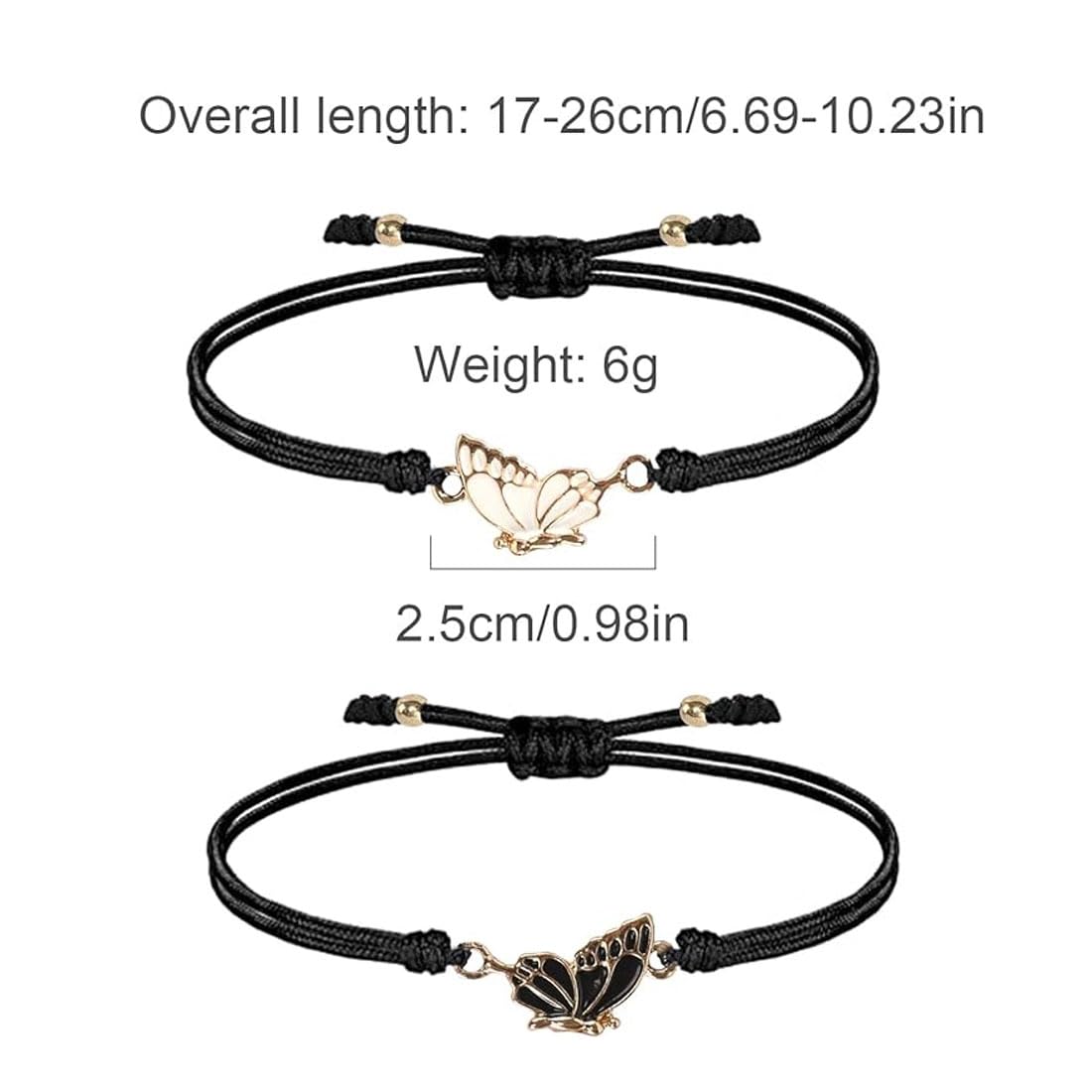 KGDUYC 2pcs Bracciale dell'amicizia con farfalla- Bracciali Coppia, colore braccialetto dell'amicizia da donna, migliore amica, bracciale a lunga distanza, per donne e uomini e amici