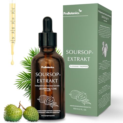 Graviola Tropfen für Zellunterstützung & Regeneration | Hochdosiert 600mg pro Portion (30:1 Extrakt entspricht 18000mg) | Starkes Antioxidans & Immununterstützung - Monatsvorrat - 60ml