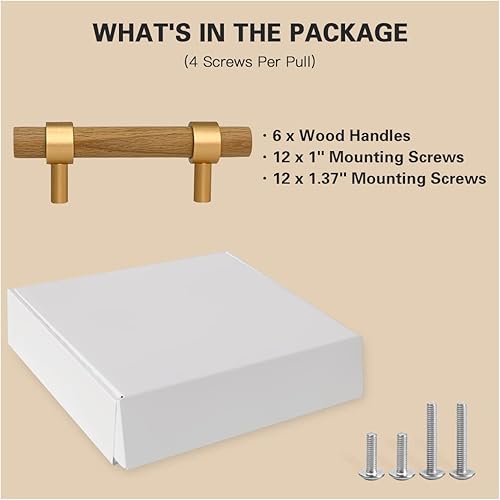 Miniatura 6 de Paquete de 6 tiradores de madera para cajones, manijas de cajones de madera de haya, 3 pulgadas, accesorios de madera para armarios, aparadores con