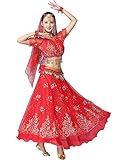 ORIDOOR Women's Belly Dance Dress Crop Sequin top Chiffon Dress Halloween Dress 5 Pieces 04 Red One Size …