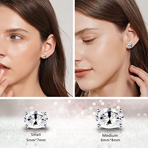 "Stunning Flame" 18K White Gold Plated 925 Sterling Silver Cubic Zirconia Oval Cut Stud Earrings | Cz Studs For Women, Men And Girls（Oval，5） #TOP5