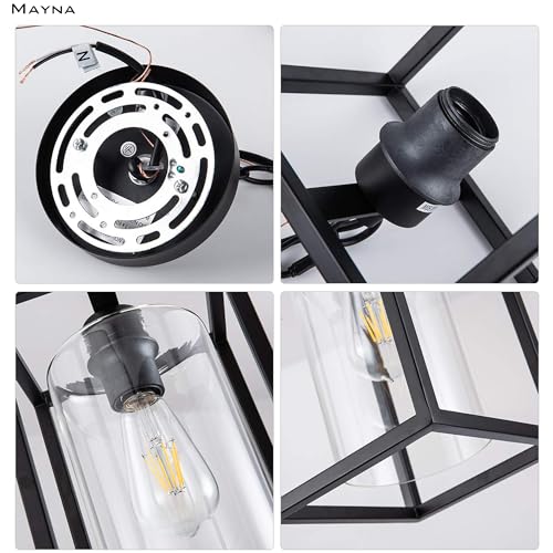 Image of MAYNA 1-Light Farmhouse Pendant Light, Black Metal Cage Light Fixtures with Adjustable Chain and Glass Shade,Hanging Lights for Kitchen Island,Porch,Hallway