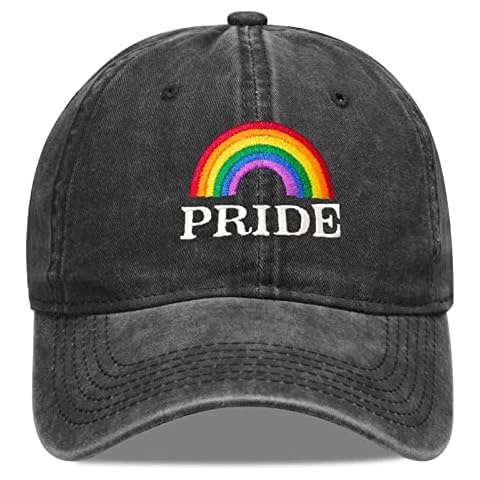 Heucapc Embroidered LGBT Baseball Hat Pride Rainbow Denim Hats Pride Baseball Hat Adjustable LGBT Hat for Men Women, Black, One size Cover
