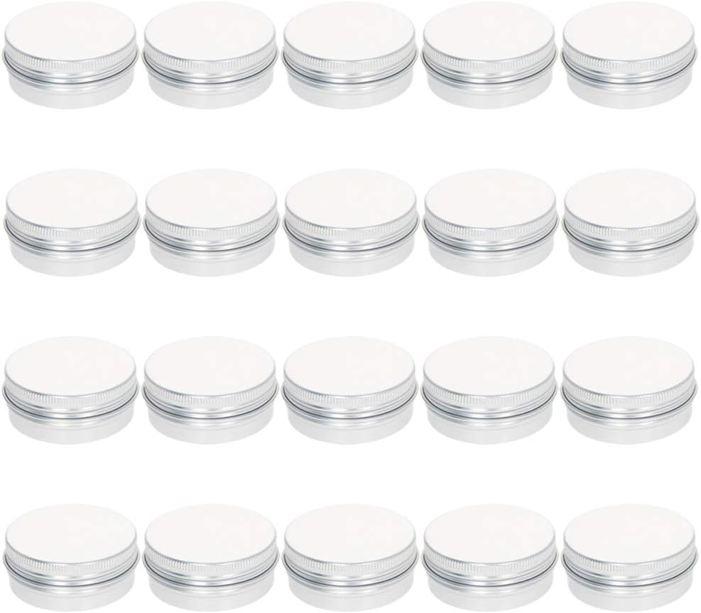 Heyiarbeit 24pcs 1 oz Round Aluminum Cans Tin Can Screw Top Metal Lid Containers for Lip Balm, Crafts, Cosmetic, Candles, Candies, White 30ml