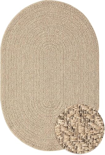 Mia´s Teppiche Soil - moderner Teppich im Jute-Look, perfekt für Wohnzimmer, Esszimmer & Flur, wetterbeständig und vielseitig einsetzbar – auch im Außenbereich, ca. 140 x 200 cm oval
