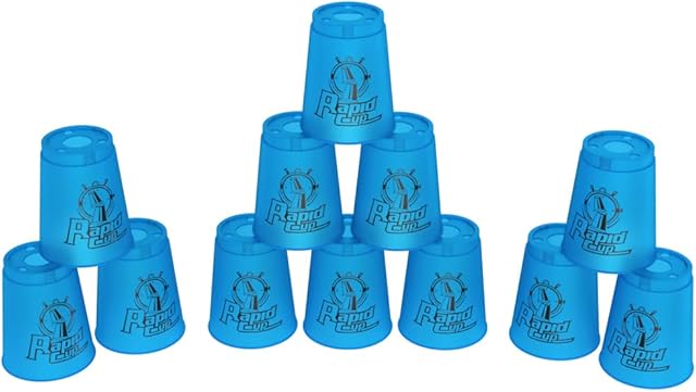 DEWEL Quick Stacks Cups 12 Pack Sports Stacking Cups Speed Training Game for Challenge Competition Party Toy with Storage Bag (Blue)