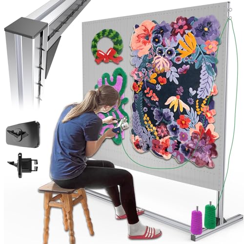 NODOCA 64'' Tufting Frame with Spikes, Aluminum Metal Tufting Frame for Rug Making, Tufted Frame for Beginners, Tufting Cloth Stand for Carpet Making, Tufting Supplies [64inch/160cm]