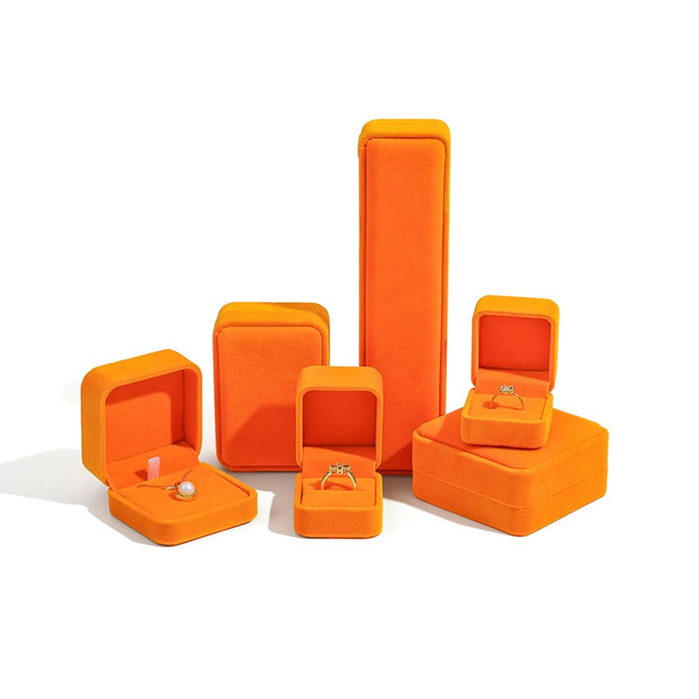 Mottk Orange Velvet Necklace Pendant Gift Box Jewelry Boxes,Bracelet Ring Stud Earrings Storage Box Jewellery Case For Wedding Proposal Engagement Birthday (,Necklace Box)