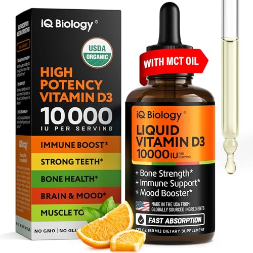 Liquid Vitamin D3 10000 IU - USDA Organic Vitamin D Drops for Adults & Kids