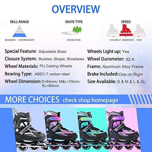 Sowume Adjustable Inline Skates for Girls and Boys, Roller Skates with All Light Up Wheels, Patines para Mujer for Kids and Adults, Men, Women - Thumbnail 5