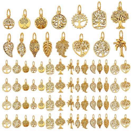 PH PandaHall 60pcs 15 Styles Tree of Life Pendant Leaves
