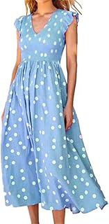 Vestiti Donna Stampa a Pois Elegante Casuale Abito Estate Casual Senza Maniche Spiaggia Scollo a V Boho Vestito da Vacanza
