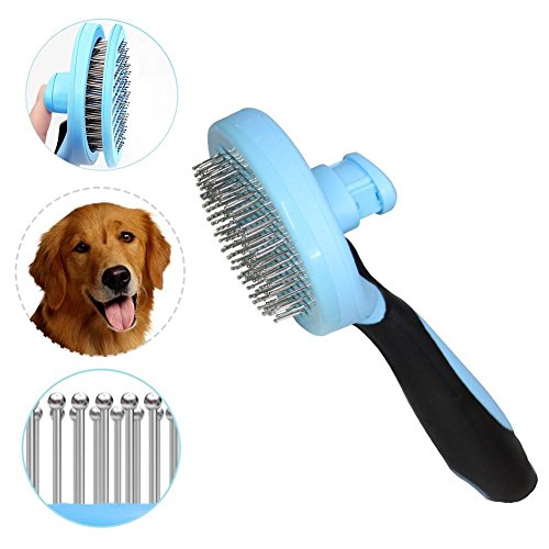 TianJi Self Cleaning Dog Brush Cat Slicker Comb With Gently Round Cleaning Pin to Removes Mats Tangles with Loose Hair, Effectively Reduces Shedding Grooming Long and Short Hair Pets Grooming Brush