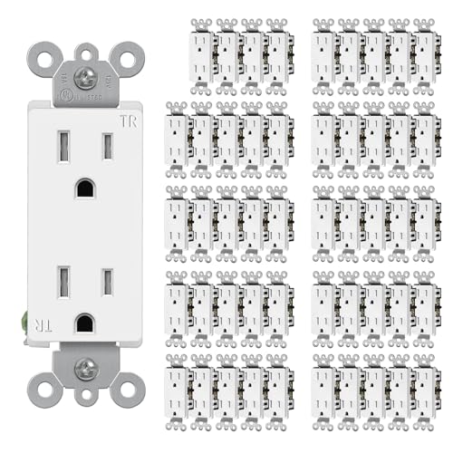 Image of CML 15 Amp Decorator Wall Recetpacle Outlet, 50 Pack Tamper Resistant (TR) Decor Standard Electrical Outlets, 15A /125V, 2 Pole 3 Wire, UL Listed, White