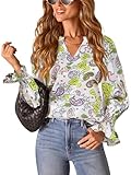 Ruisin Boho Tops for Women Blouses Womens Long Sleeve Shirts Dressy Casual Blouse Business Outfits Fashion Bohemian White Size M