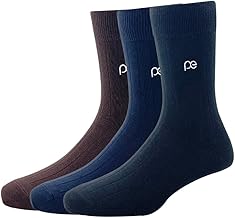 Peter England Men's Cotton Full Length Socks (Pack of 3) Brown, Navy, Black