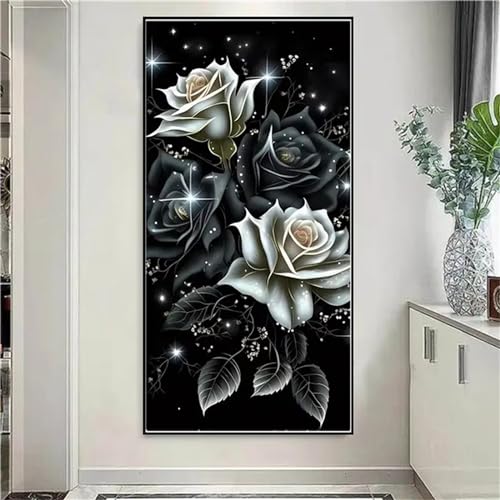 Peinture diamant rose grise grand format 110x55cm pour broderie diamant adulte salon zen