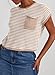 Dokotoo Womens Sweaters Vacation Outfits for Women Spring Summer Oversized Solid Color Crew Neck Short Sleeve Tops Dressy Casual Loose Fit Lightweight Knit Cute Cozy Sweater Khaki Stripe L