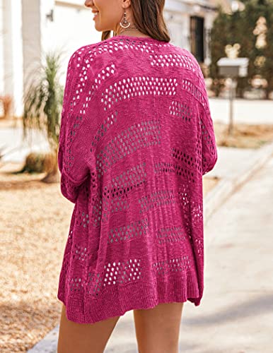 Image of HOTOUCH Lightweight Crochet Cardigan for Women Long Sleeve Open Front Knit Oversized Cardigans Sweaters