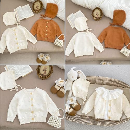 Simplee kids Baby Girl Knit Cardigan Sweater Cream Cotton Autumn Coat4