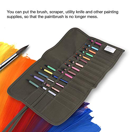 Image of Art Paint Brush Holder, 30 Slots Canvas Paint Organizer, Portable Olive Painting Brush Roll Up Case, Watercolor Painting Brushes Bag for Artist Painting, 18.9x11.81in