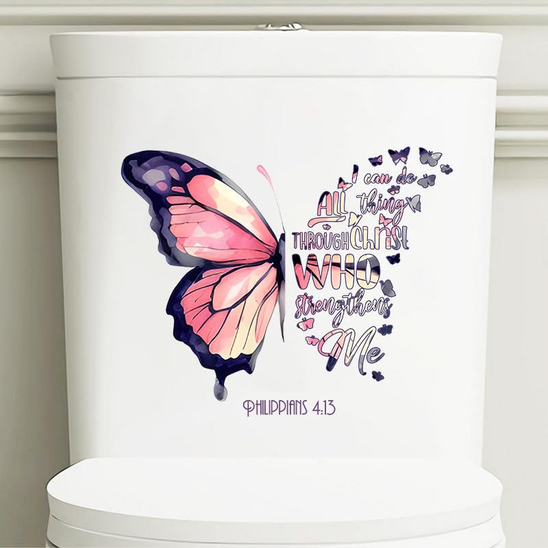 Flowers and Butterfly Letter Toilet Cover Sticker Decals,Spring Flower Leaf Waterproof Toilet Lid Tank Seat Decals Cistern Self-Adhesive Bathroom Wall Sticker