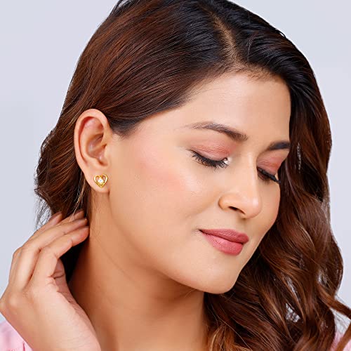 GIVA 925 Silver Golden Zircon Studded Heart Earrings |Studs to Gift Women and Girls | With Certificate of Authenticity and 925 Stamp | 6 Months... - Image 3