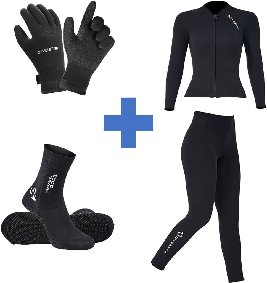 Skyone 4 Pieces Wetsuit，2MM Neoprene Wetsuit Top XXLarge Size，2MM Neoprene Wetsuit Pant Large Size，3MM Neoprenen Diving Hood Medium Size,3MM Neoprenen Diving Socks Medium Size : Sports & Outdoors