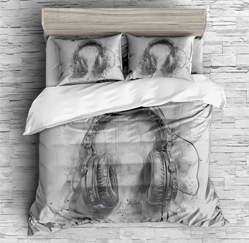 REALIN Colorful Music Headphones Duvet Cover Set Hand-Painted DJ Music Bedding Girl Boy Kids Bed Sets 3/4PCS Quilt Covers/Sheets/Pillow Shams,Twin/Full/Queen/King (C,Twin-172x218cm-4PCS)